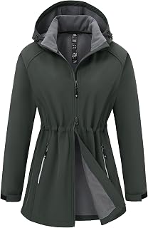 MoFiz Giacca softshell da donna, impermeabile, antivento, funzionale, leggera, antivento, traspirante, con cappuccio
