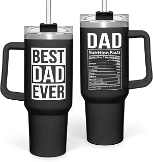 SANDJEST Best Dad Ever Tumbler with Handle 40oz Stainless Steel Insulated Coffee Cup - Gift Set with Lid & Straw for Father’s Day, Birthday, Christmas