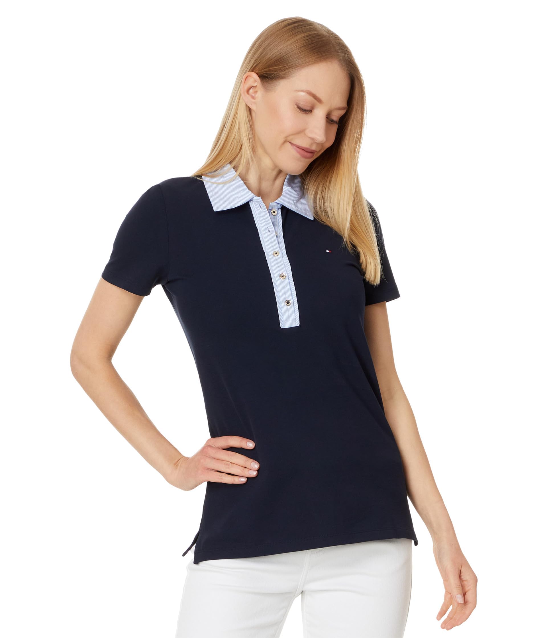 Tommy Hilfiger Women's Jenny Collar Contrast-Trim Polo Tee