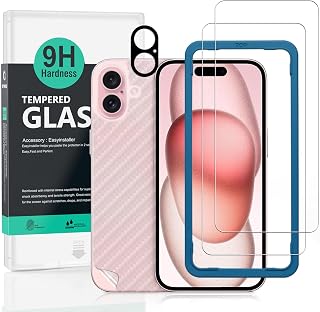 Ibywind Compatible with Apple iPhone 16 Plus 5G Glass Film, 2 Piece Protective Film with Guide Frame, Lens Cover (1), Back Sheet (1), Scratch Resistant, Shock Resistant, 9H Tempered Glass Film [Smooth Touch] [Bubble Free] [Fingerprint Identification Supported] Ultra Easy Application