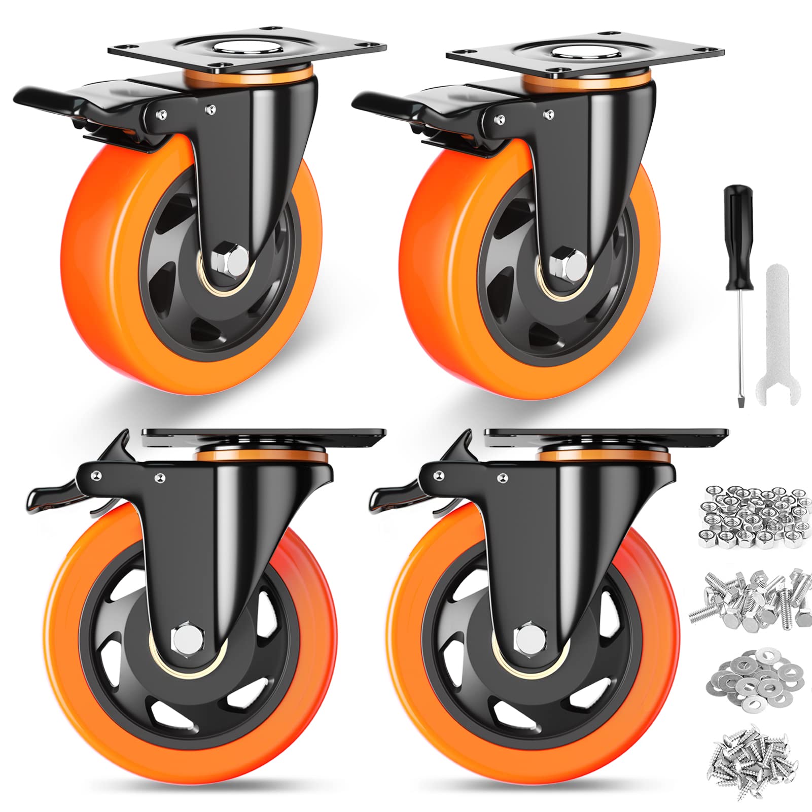 YUPEZOP 4 Inch Caster Wheels, Casters Set of 4 Heavy Duty with Brake 2400LB | Po