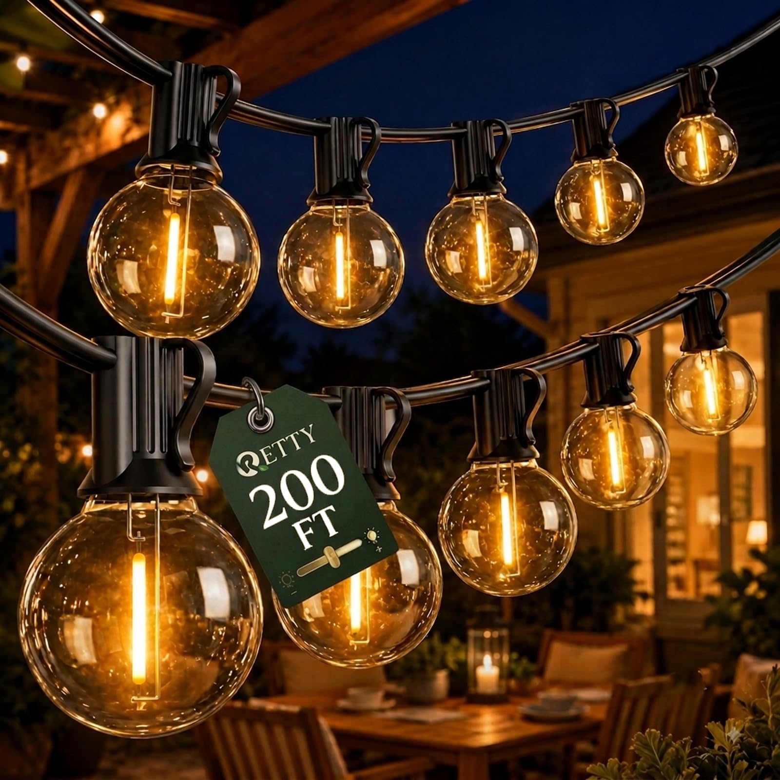 RTTY 200 FT Outdoor String Lights Waterproof, Outside Patio Light 104 Bulbs
