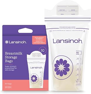 Lansinoh Breastmilk Storage Bags, 6 Ounce, 50 Count | Baby Essentials, Fast Freeze &amp; Thaw Breast Milk Bags for Baby Bottle Feeding, Strength &amp; Stretch