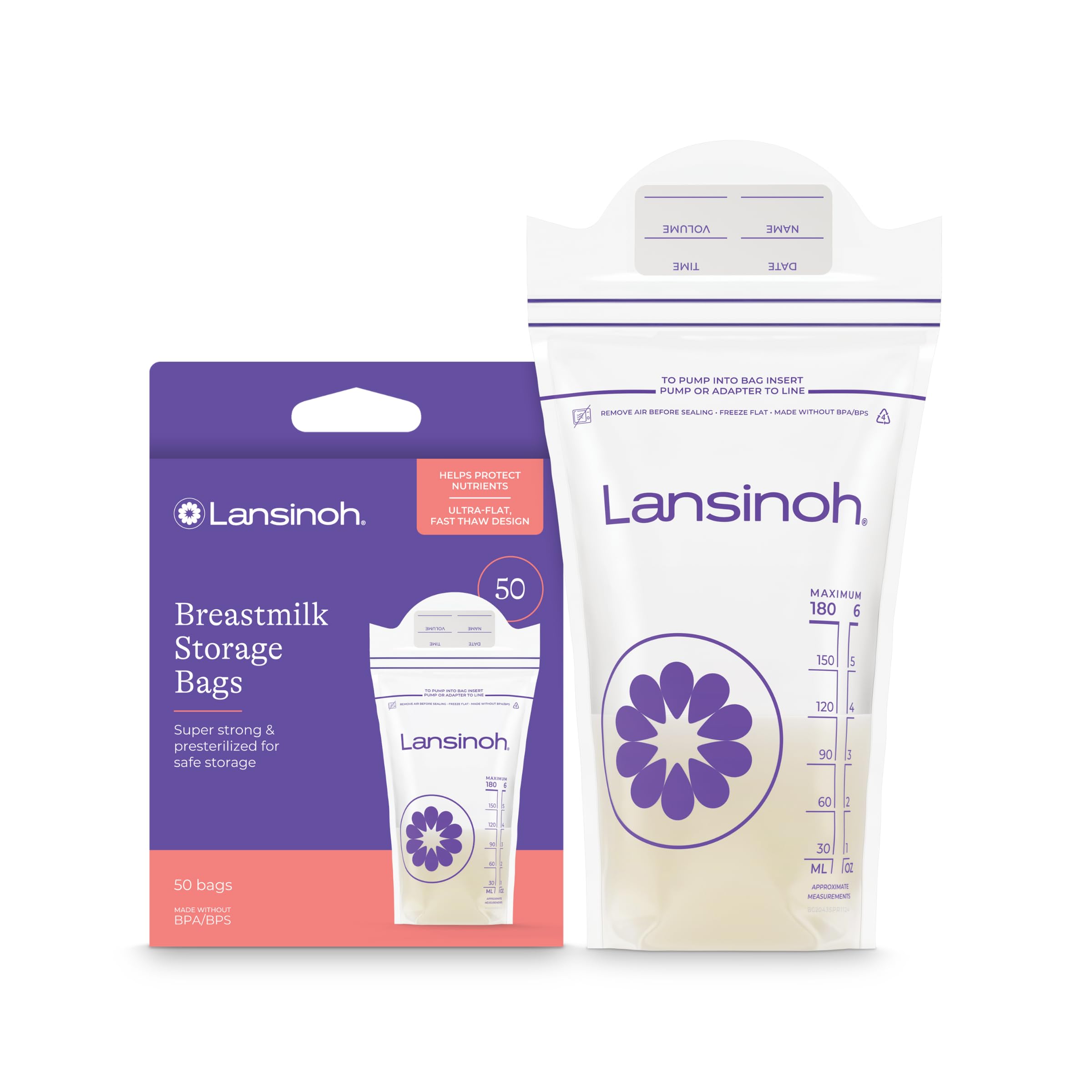 Lansinoh Breastmilk Storage Bags, 6 Ounce, 50 Count | Baby Essentials, Fast Free