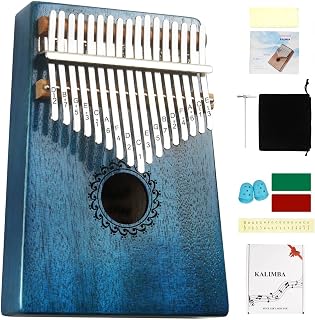 Kalimba Thumb Piano 17 Keys, Portable Mbira Finger Piano for Kids & Adults | Mahogany Wood,Warm Resonant Sound, Easy to Learn, Gift-Ready Box, Instruction Manual, Blue & Brown