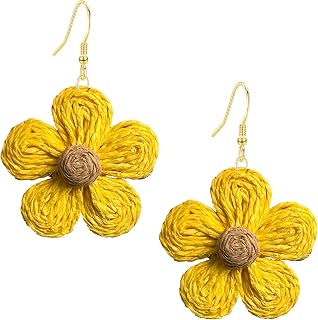 Rattan Earrings for Women Statement Boho Raffia Straw Wrapped Flower Drop Dangle Earrings Summer Tropical Beach Jewelry
