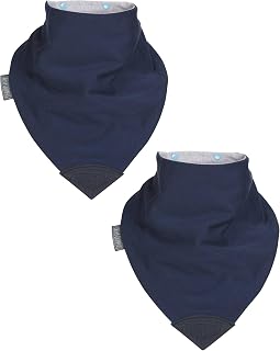 Cheeky Chompers All Needs Bandana Bibs With Oral Sensory Chew | Oral, Motor, Anxiety Needs | Safe & Hygienic | 2 Pack Reversible Bibs with 2 Designs: Navy & Grey (Navy, Medium)