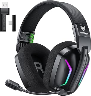 WESEARY Wireless Gaming Headset for PS5, PS4, PC, Switch| 20ms Low Latency | 2.4GHz USB & Bluetooth 5.4 Gaming Headphones with Mic, 50H Battery Life, 3D Spatial Audio, Dynamic Lighting, Aurora Black