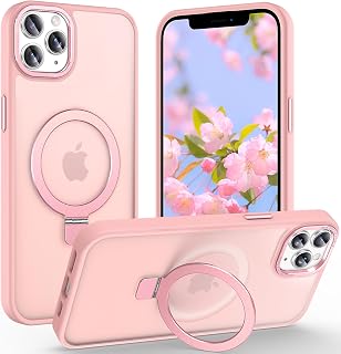 Lufanbis iPhone 11 Pro Max Magnetic Case with Ring Stand, 3.5M Drop Protection, Velvet Touch, Slim Translucent, Matte Shockproof Phone Case for iPhone 11 Pro Max 6.5 inch, Pink