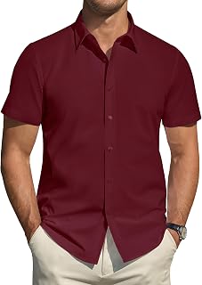 J.VER Men's Short Sleeve Stretch Shirts Stain Resistant Shield Casual Buttoned Formal Shirts Solid Color