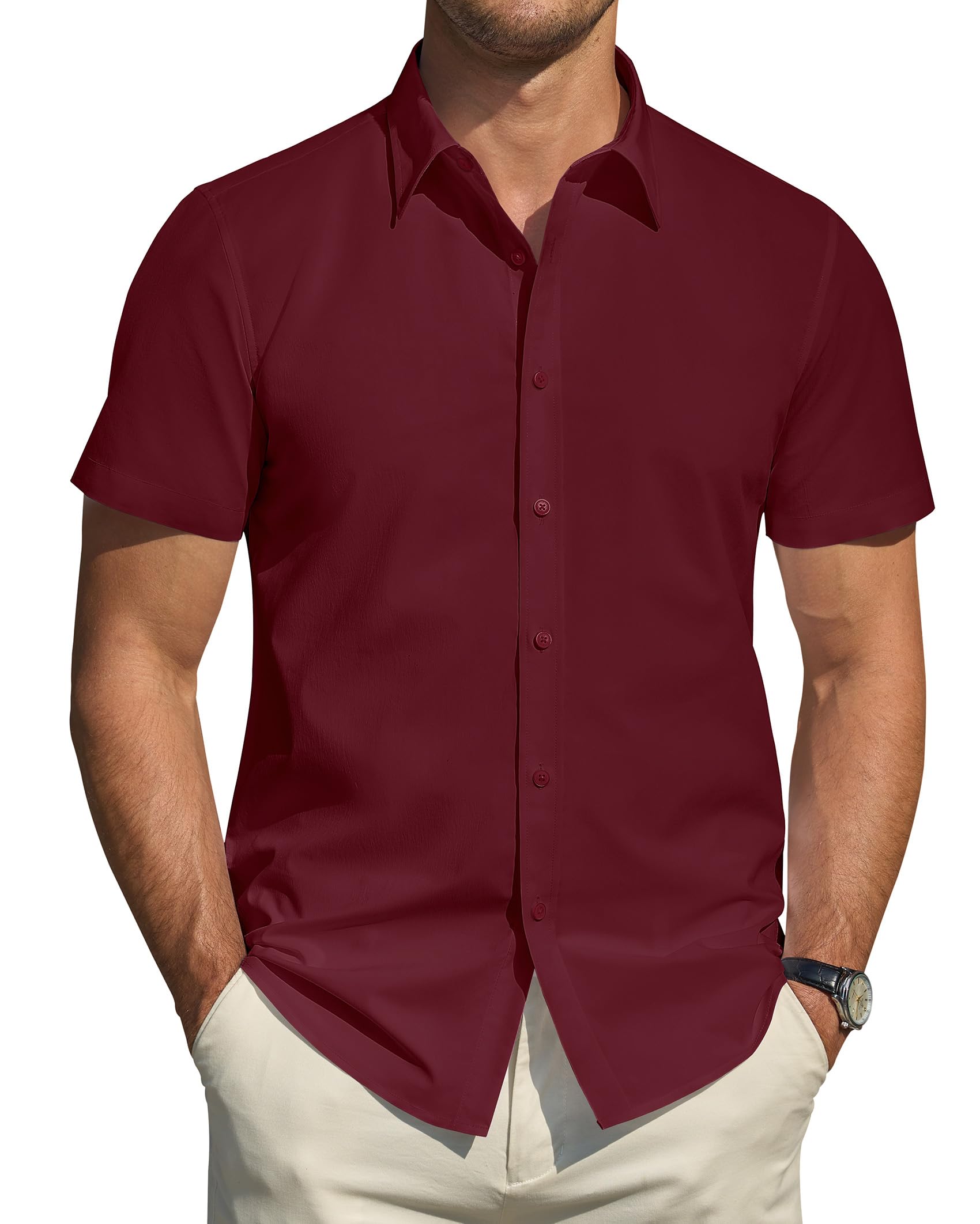 J.VER Men's Short Sleeve Stretch Shirts Stain Resistant Shield Casual Buttoned F