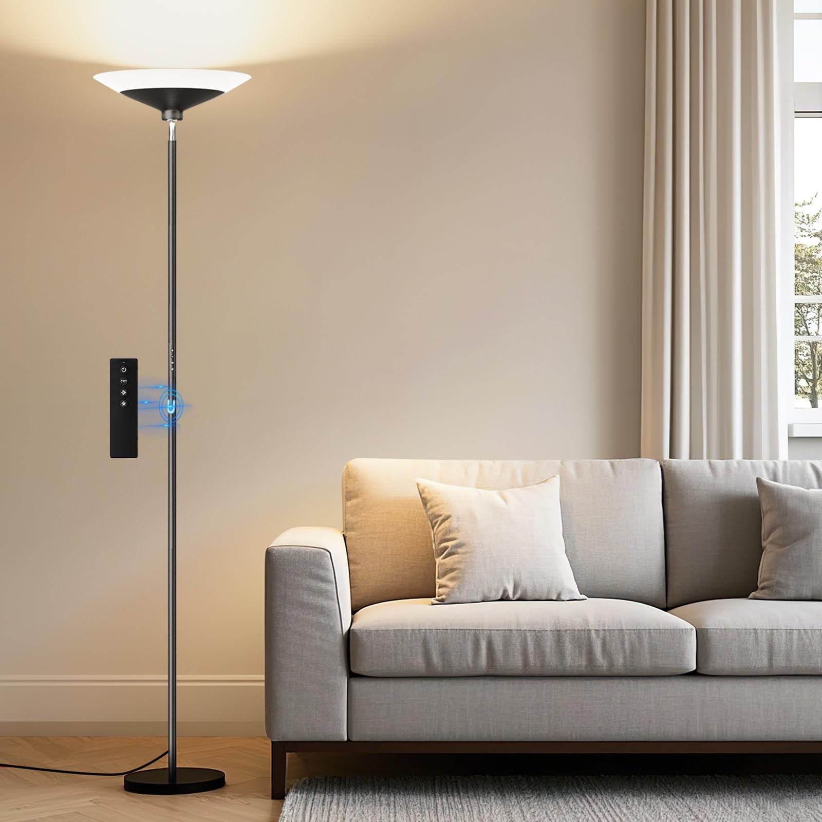 SIBRILLE Torchiere Floor Lamp - 72" Tall LED Standing Lamp with Remote/Button Co