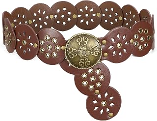 SANSTHS Vintage Disc Western Belts for Women, Wide Boho Concho Country Cowgirl Belts for Dress Jeans