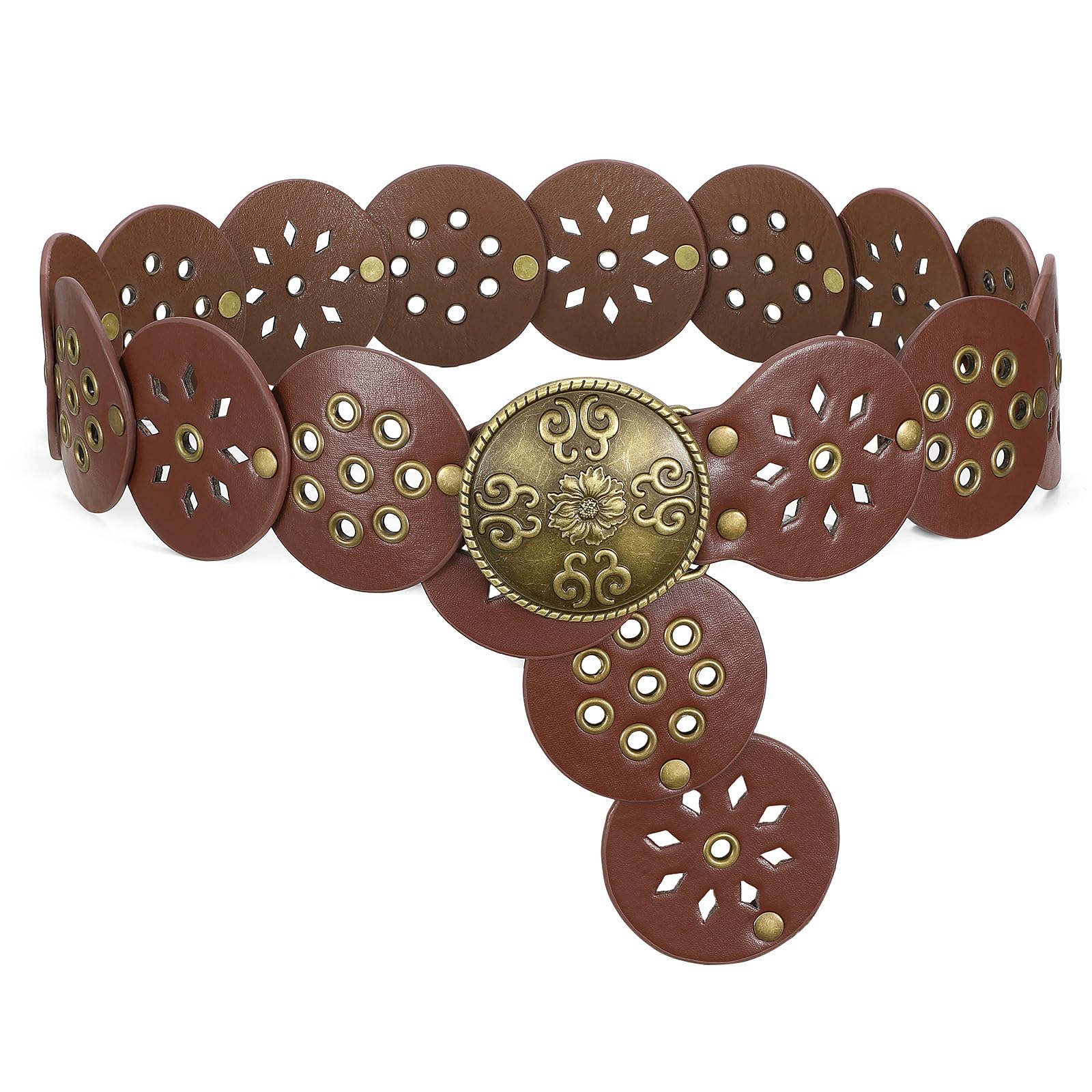 SANSTHS Vintage Disc Western Belts for Women, Wide Boho Concho Country Cowgirl B