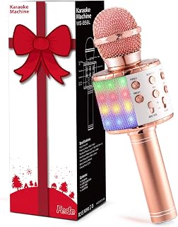 Fede Wireless Bluetooth Karaoke Microphone with LED Light Multi Colour, Handheld Microphone Portable Speaker for Kids/Adults Singing, Compatible with Android/iOS/PC/Smartphone