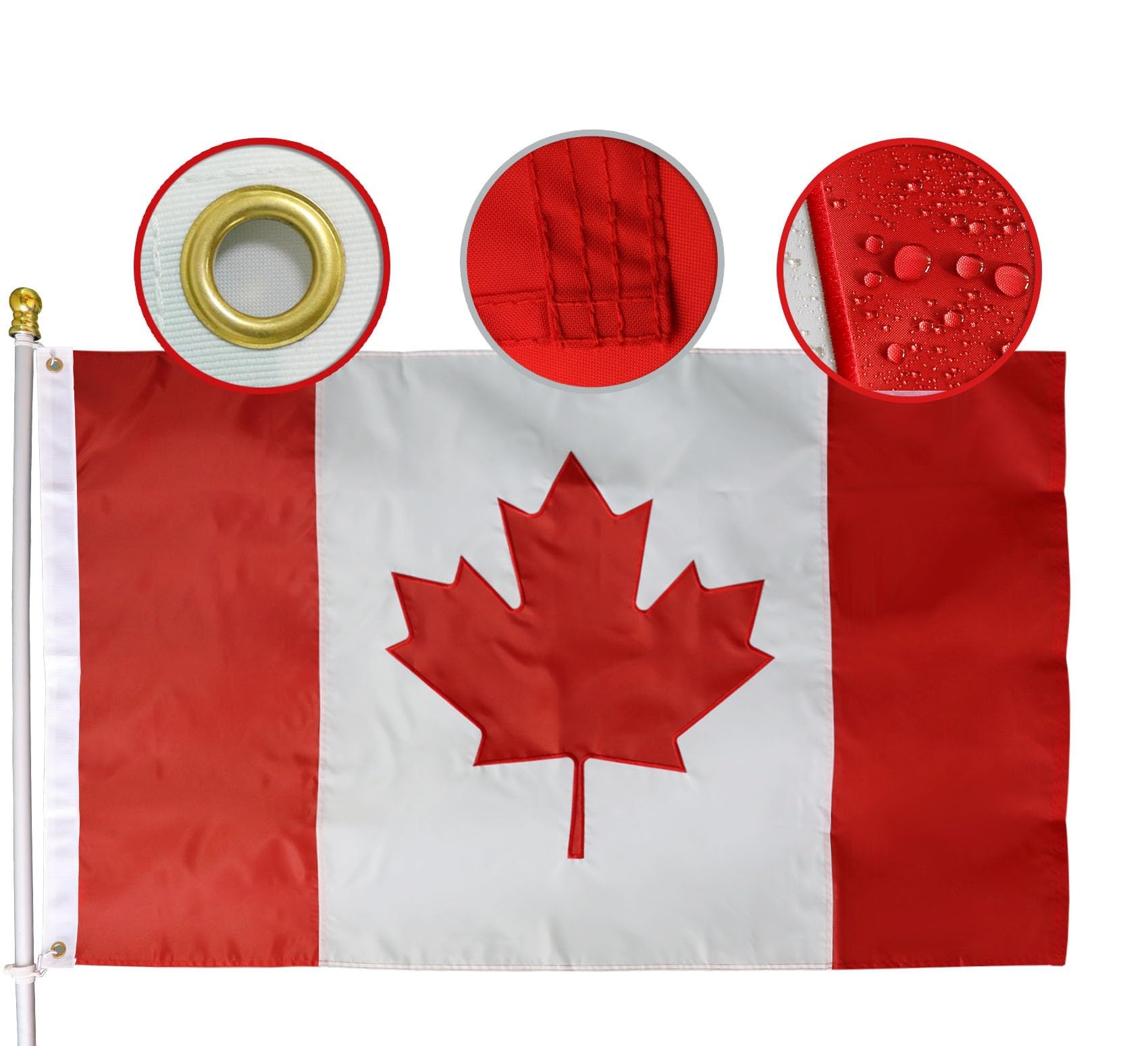 Premium Canada Flag 27" x 54" Official Size -Embroidered Maple Leaf - Heavy Nylo