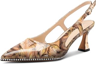 NobleOnly Women's Closed Toe Pointed Toe Medium Kitten Heel Slingback Pumps Buckle Closure Dress Casual Slip-on Shoes 6.5 CM Heels