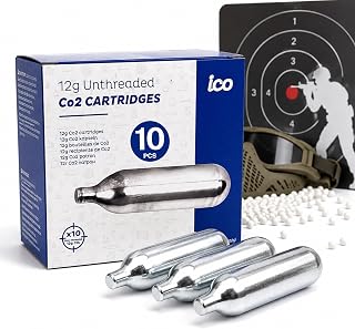 ICO 12 Gram Co2 Cartridges Non-Threaded, CO2 cartridges BB Gun, CO2 BB Pistol, Airsoft Pistol, and Paintball Markers