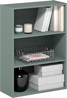 Furinno PASIR 3 Tier Bookcase with Storage Shelves for Living Room, Bedroom, Home Office, Sage Green