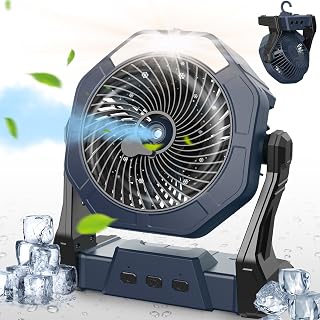 Ausic Portable Misting Fan, Outdoor Rechargeable Fan, LED Light, Hook, 35H | 8" Battery Operated Camping Fan with Water Spray for Sports Sidelines, Patio, Beach, Tent, Travel