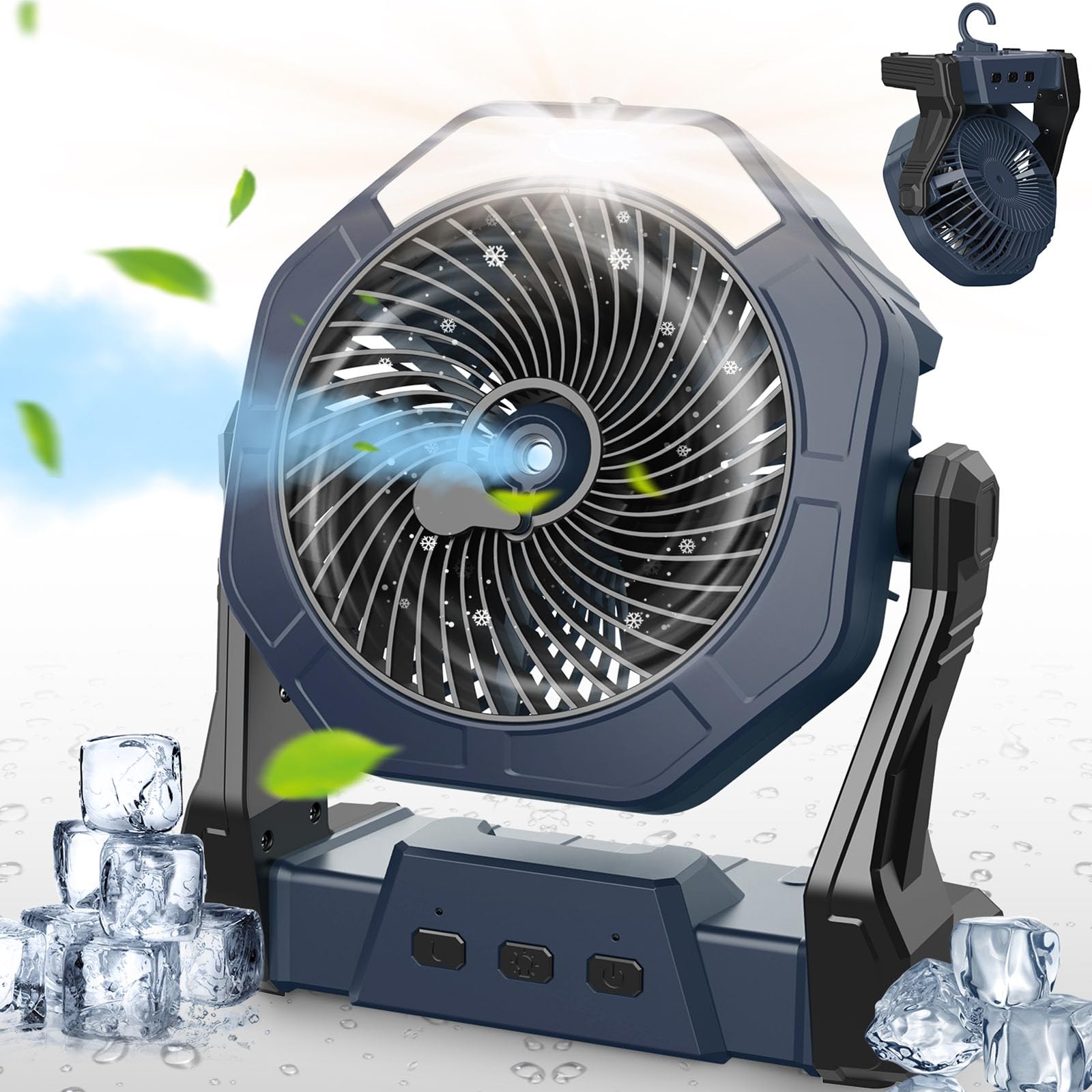 Ausic Portable Misting Fan, Outdoor Rechargeable Fan, LED Light, Hook, 35H | 8" 