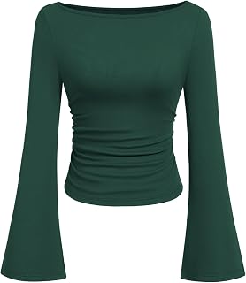 PRETTYGARDEN Womens Bell Long Sleeve Ribbed Knit Tops