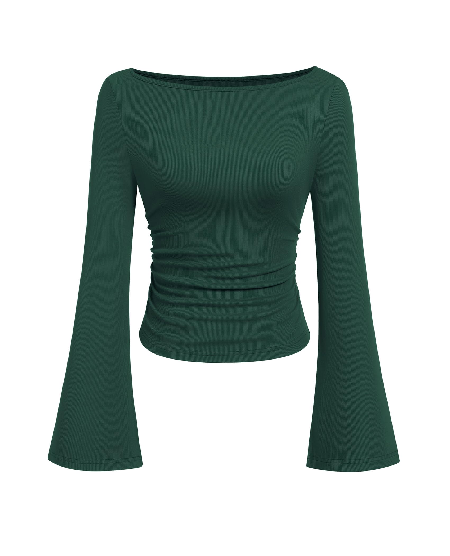PRETTYGARDEN Womens Bell Long Sleeve Ribbed Knit Tops