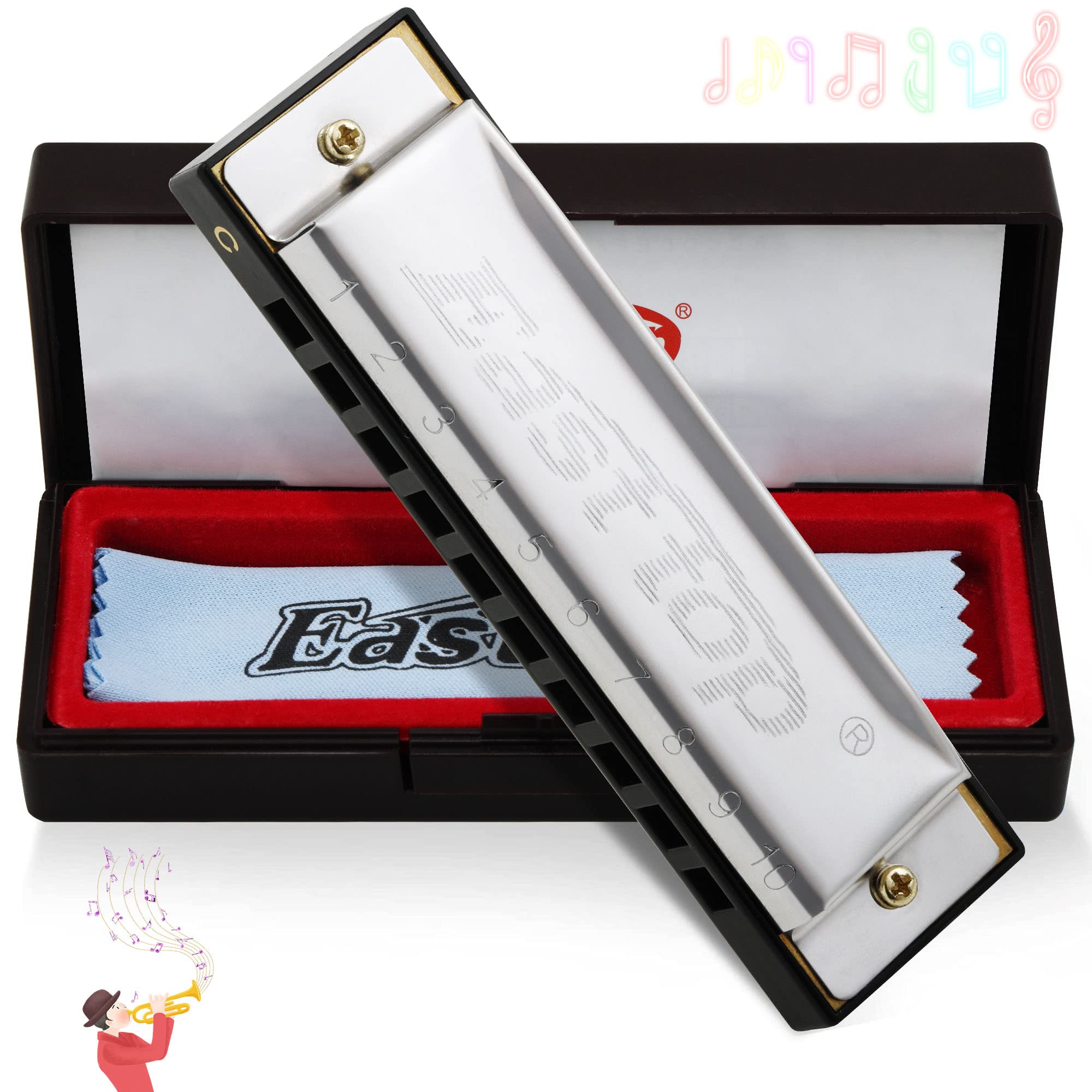 East top Harmonica, Blues Diatonic Harmonica Key of C 10 Holes 20 Tones Mouth Or