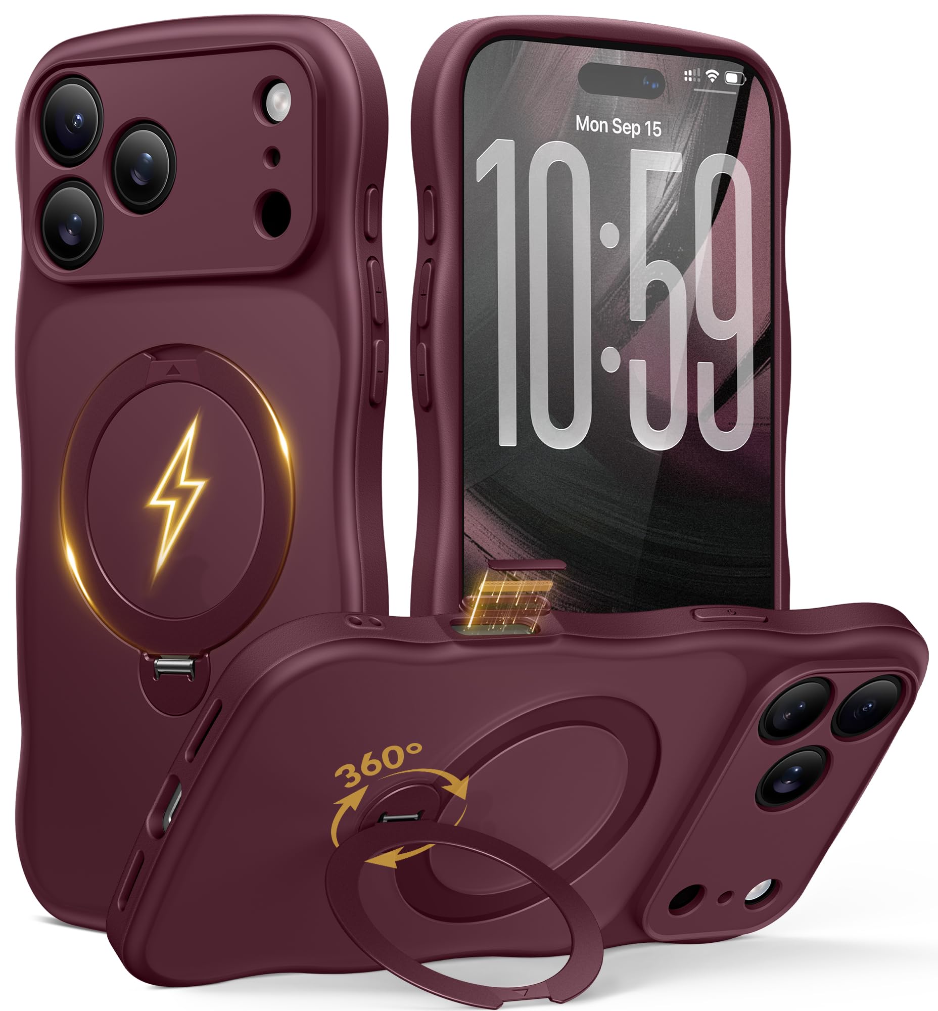 Magnetic for iPhone 18 Pro & iPhone 17 Pro Case,360° Spin Stand Burgundy | Fit f