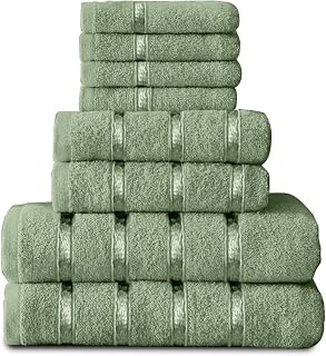 GC GAVENO CAVAILIA 8 Piece Egyptian Cotton Towels - Quick Dry Highly Absorbent Bathroom Towel Bale - (4 Face Towel + 2 Hand Towel + 2 Bath Towel) - Sage Green