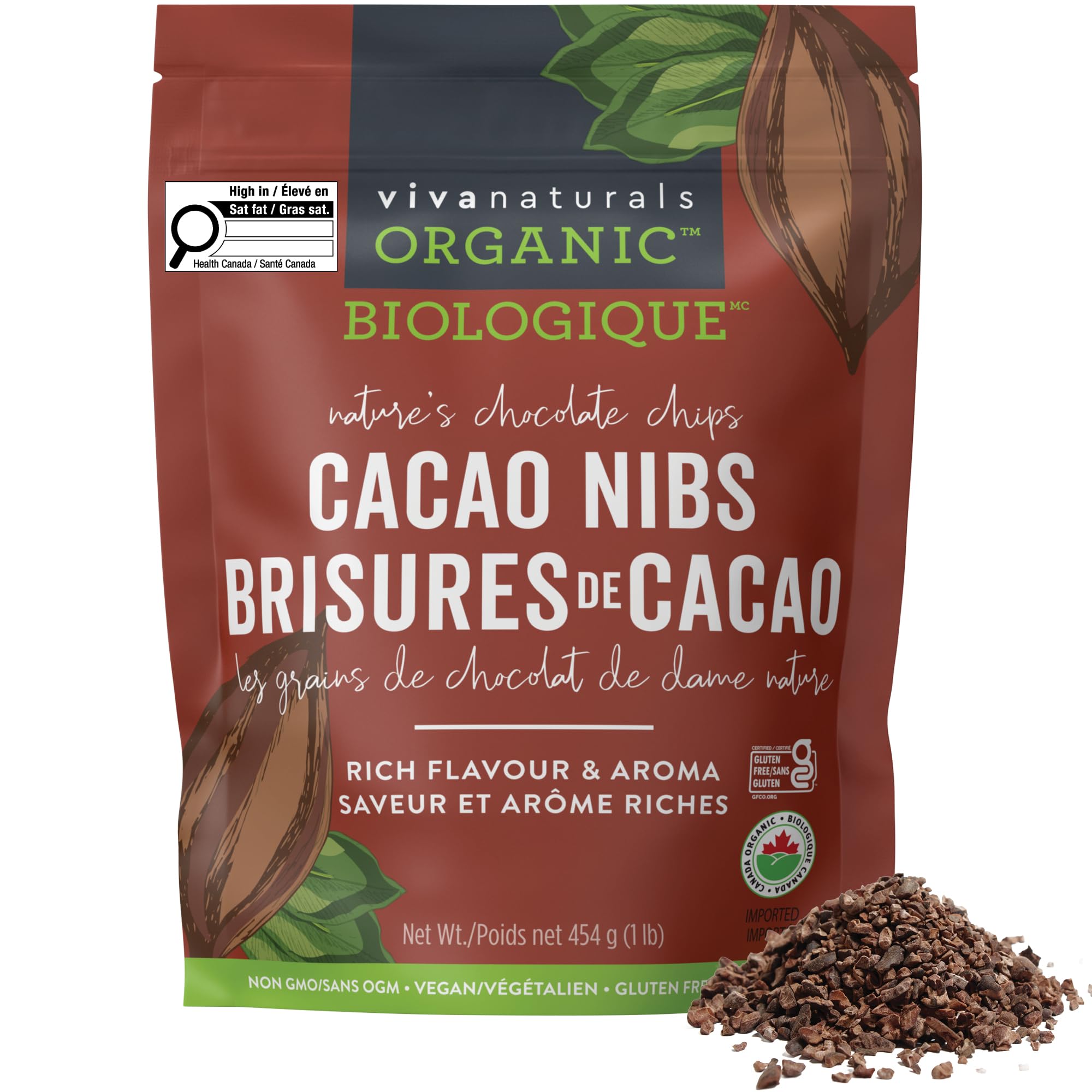 Viva Naturals Organic Cacao Nibs, Cocoa Nibs, Vegan, Non-GMO, Keto, 1 lb
