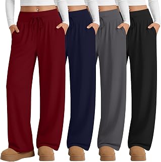 4 Pack Women's Wide Leg Lounge Pants Yoga Sweatpants