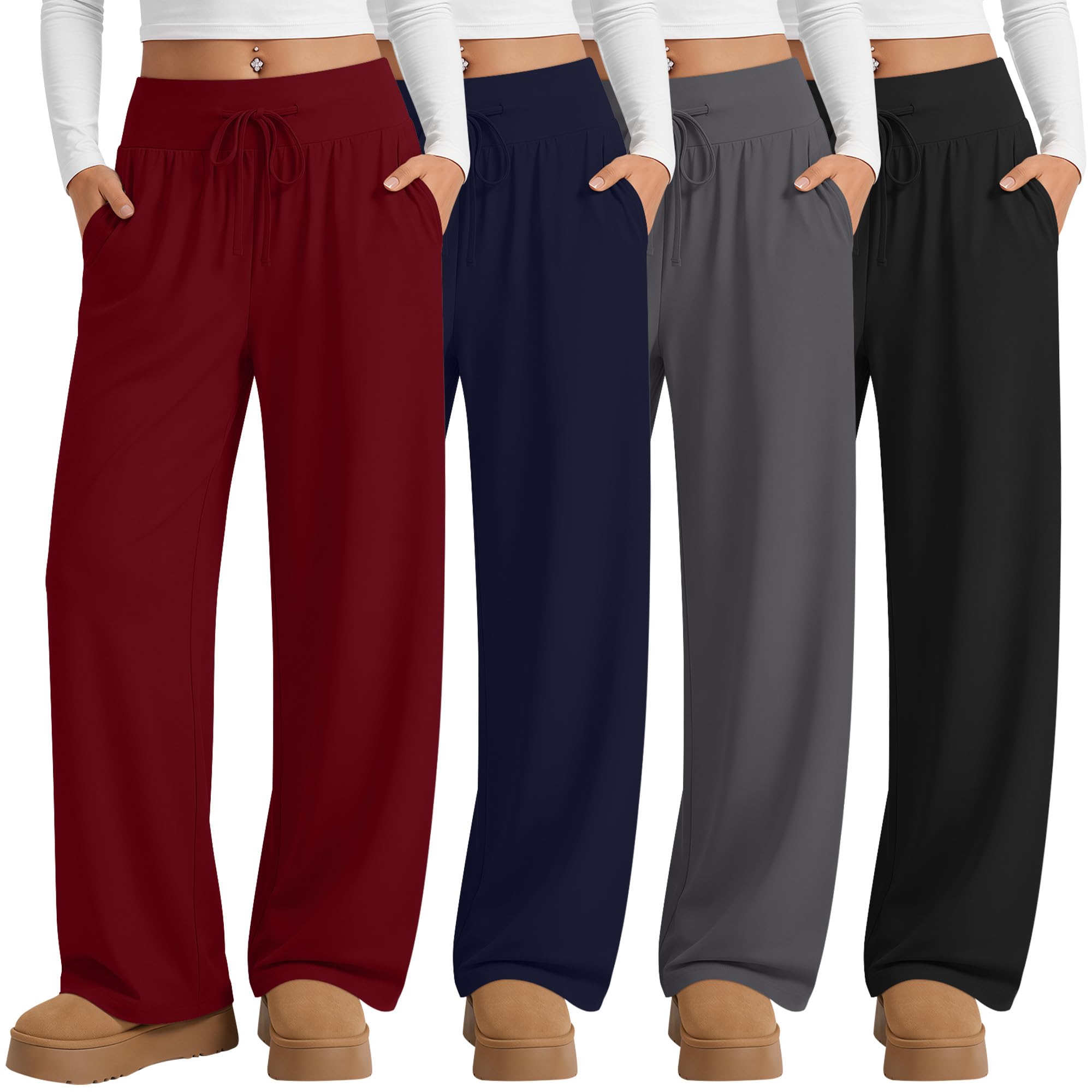 4 Pack Women's Wide Leg Lounge Pants Yoga Sweatpants
