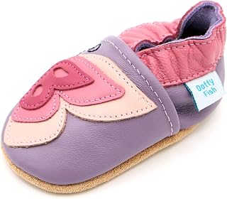 Dotty Fish Soft Sole Leather Baby Shoes - Barefoot, Non-Slip, Unisex
