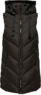 JDY Women's Winter Vest Skylar Long Quilted Puffer Sleeveless Jacket Hooded & Zippered Essential