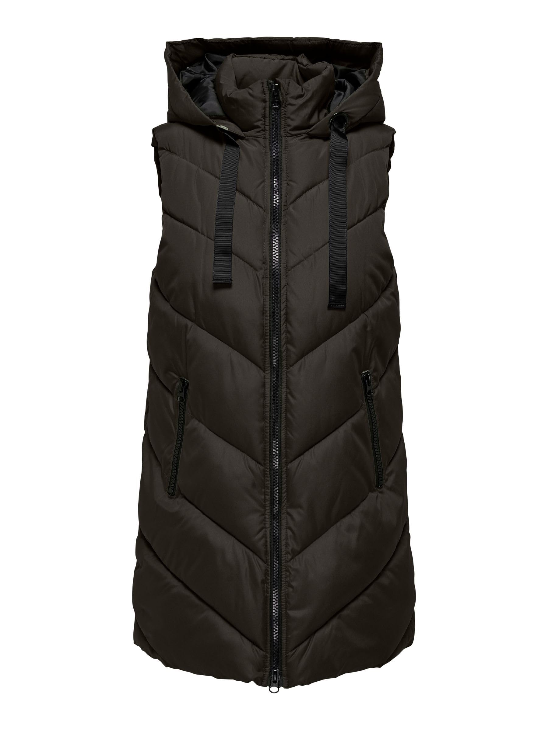 JDY Women's Winter Vest Skylar Long Quilted Puffer Sleeveless Jacket Hooded & Zi