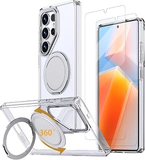 for Samsung Galaxy S25 Ultra Case with 360 Magnetic Stand, Clear