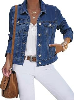 luvamia Women's Basic Button Down Stretch Fitted Long Sleeves Denim Jean Jacket