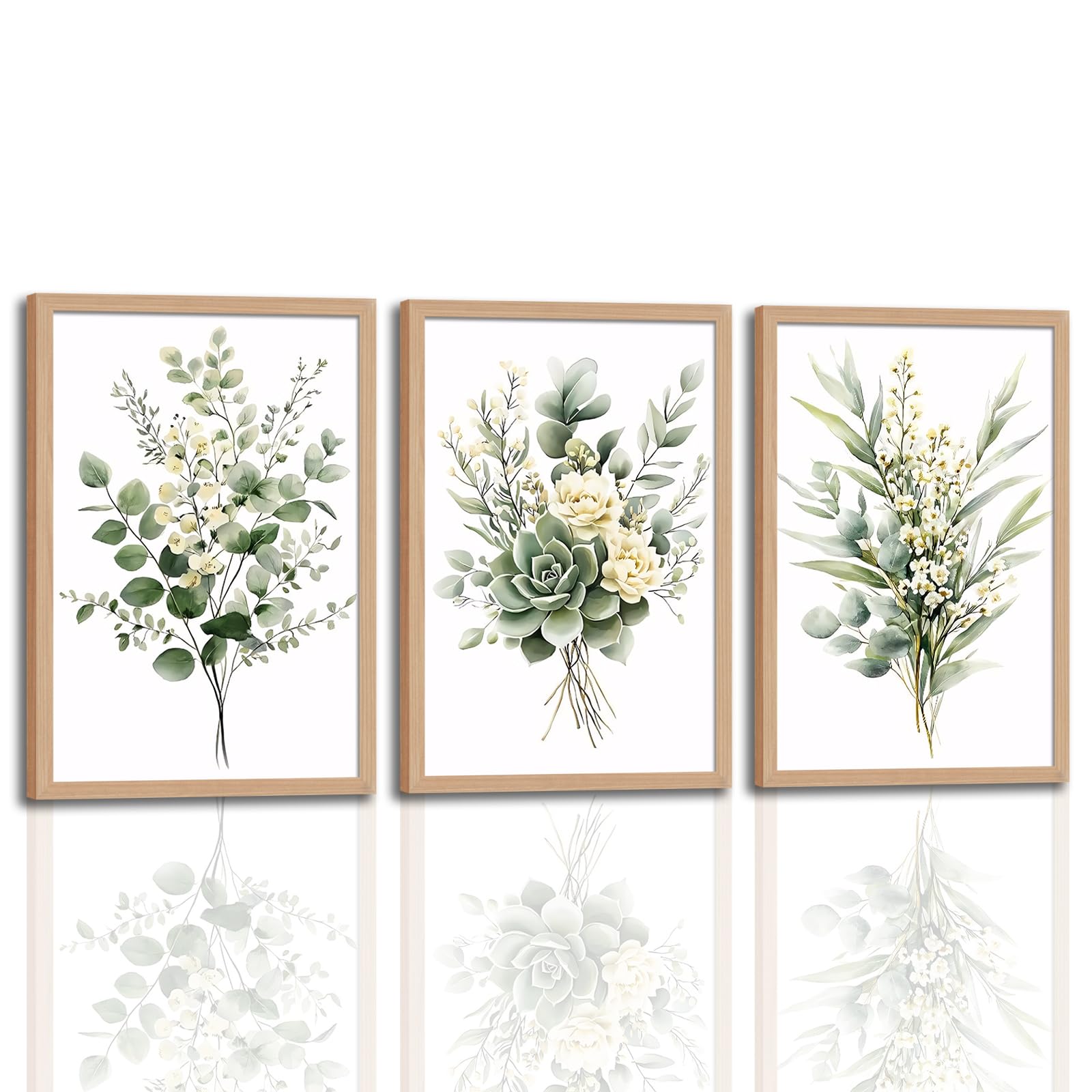 3Pcs Framed Vintage Botanical Wall Art Plant Floral Watercolor Canvas Prints Sag