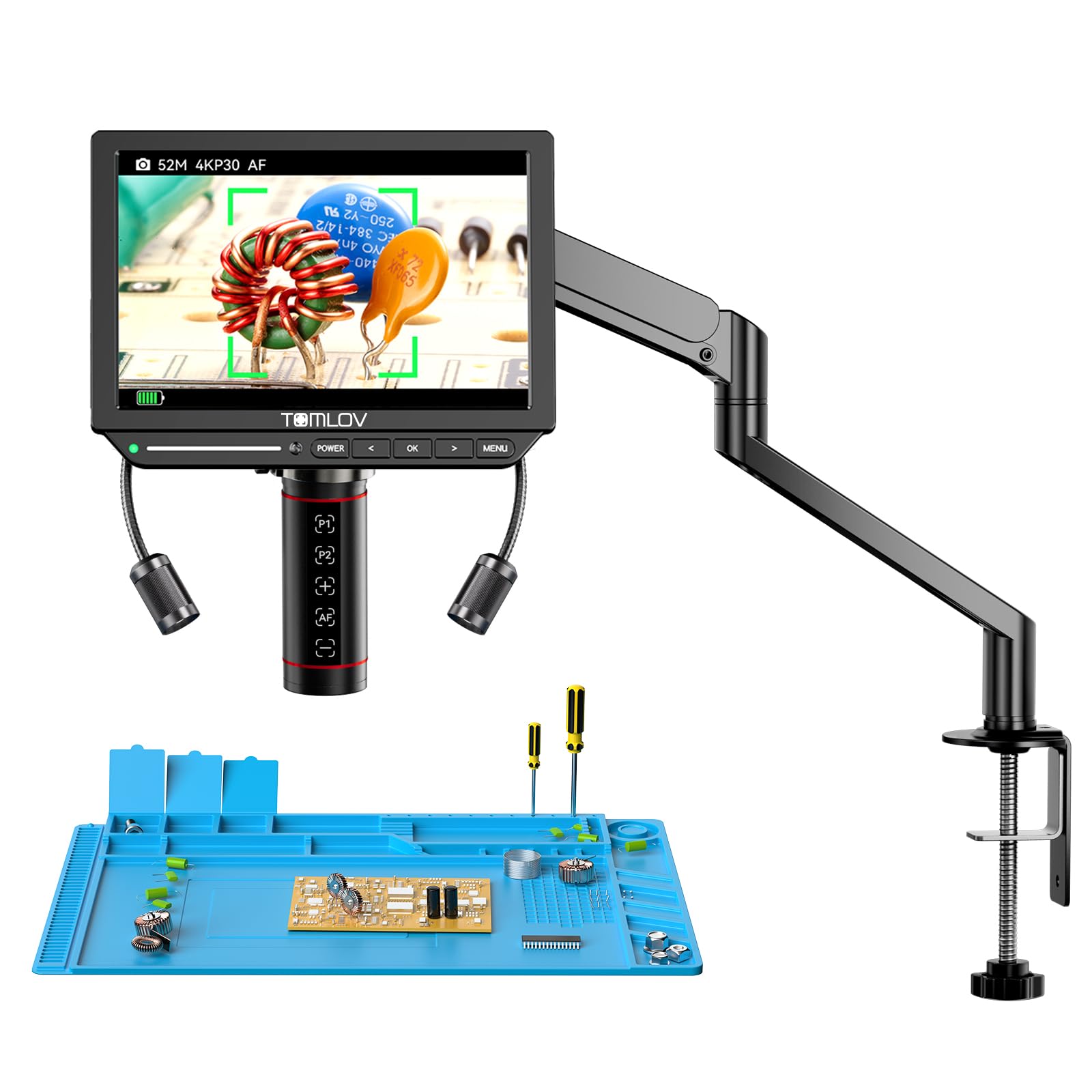 TOMLOV Autofocus 4K Digital Microscope, 8" TM4K-AF Flex Arm for Soldering | HDMI
