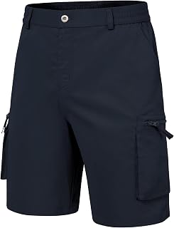 QPNGRP Men's 9" Inseam Stretch Waist Zipper Cargo Shorts with 6 Pockets