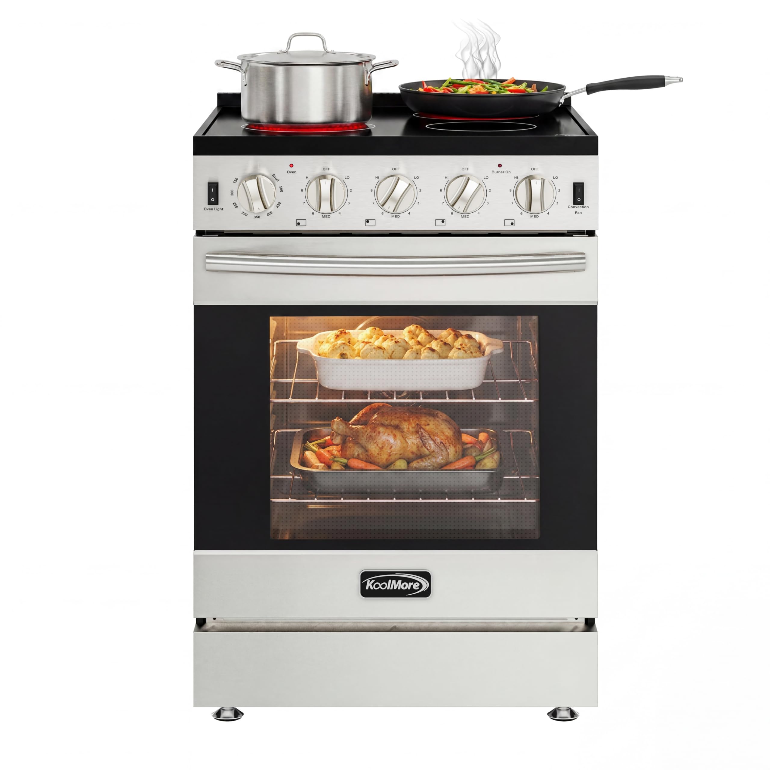 KoolMore 24 in. 4-Burner Electric Glass Top Slide-In Oven Range Stove, 240V Stai