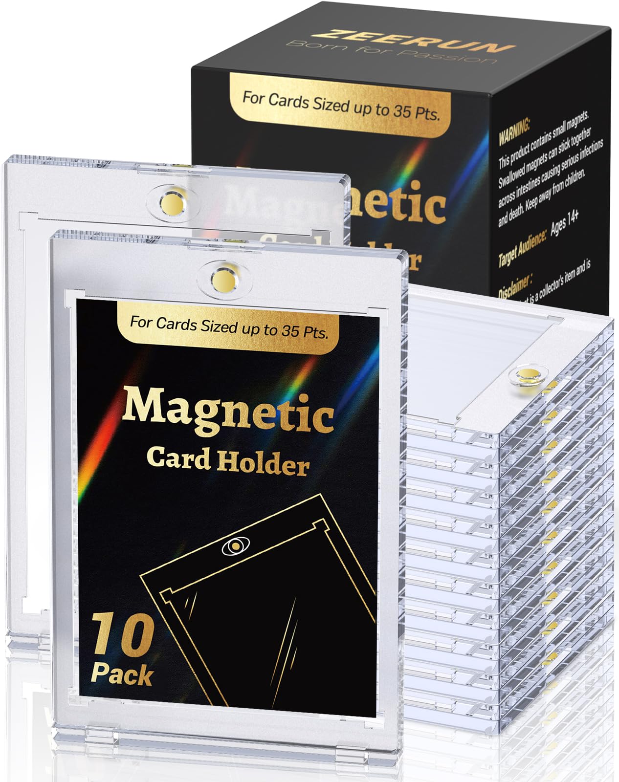 Zeerun 10 Pack Magnetic Card Holders, 35pt UV Protection TCG Trading Cards | 2.5