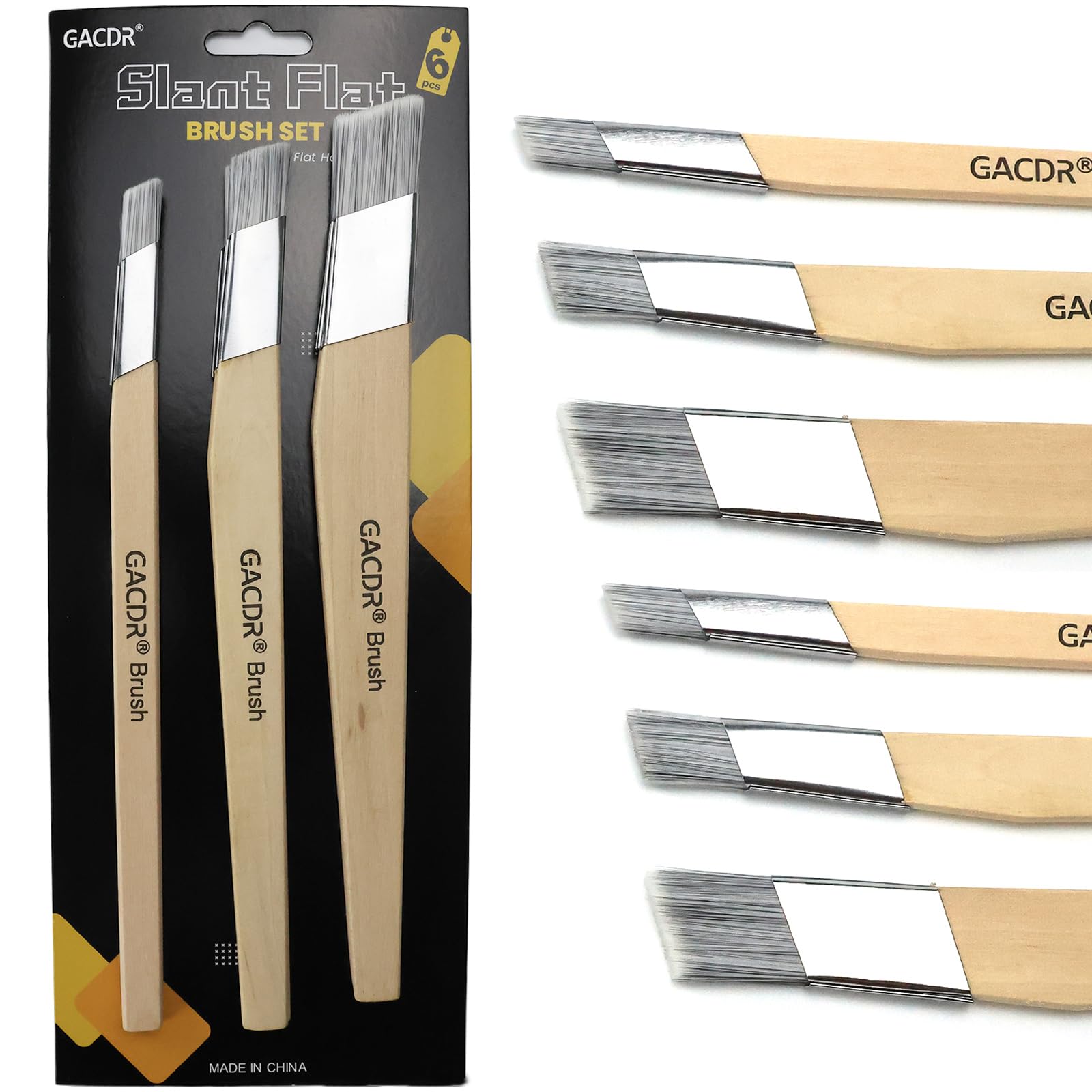 GACDR Slant Lining Fitch Paint Brushes,Pack Of 6 Cutting In Paint Brush Angled f