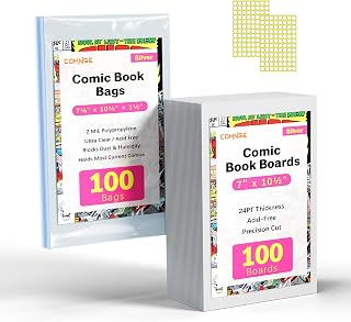 100ct Silver Comic Bags and Boards - Reusable Clear Sleeves & 24PT Boards | Protect Vintage Comics from Scratches, Dust and Moisture, Reusable Clear Sleeves & 24PT Boards, Comics Storage & Display