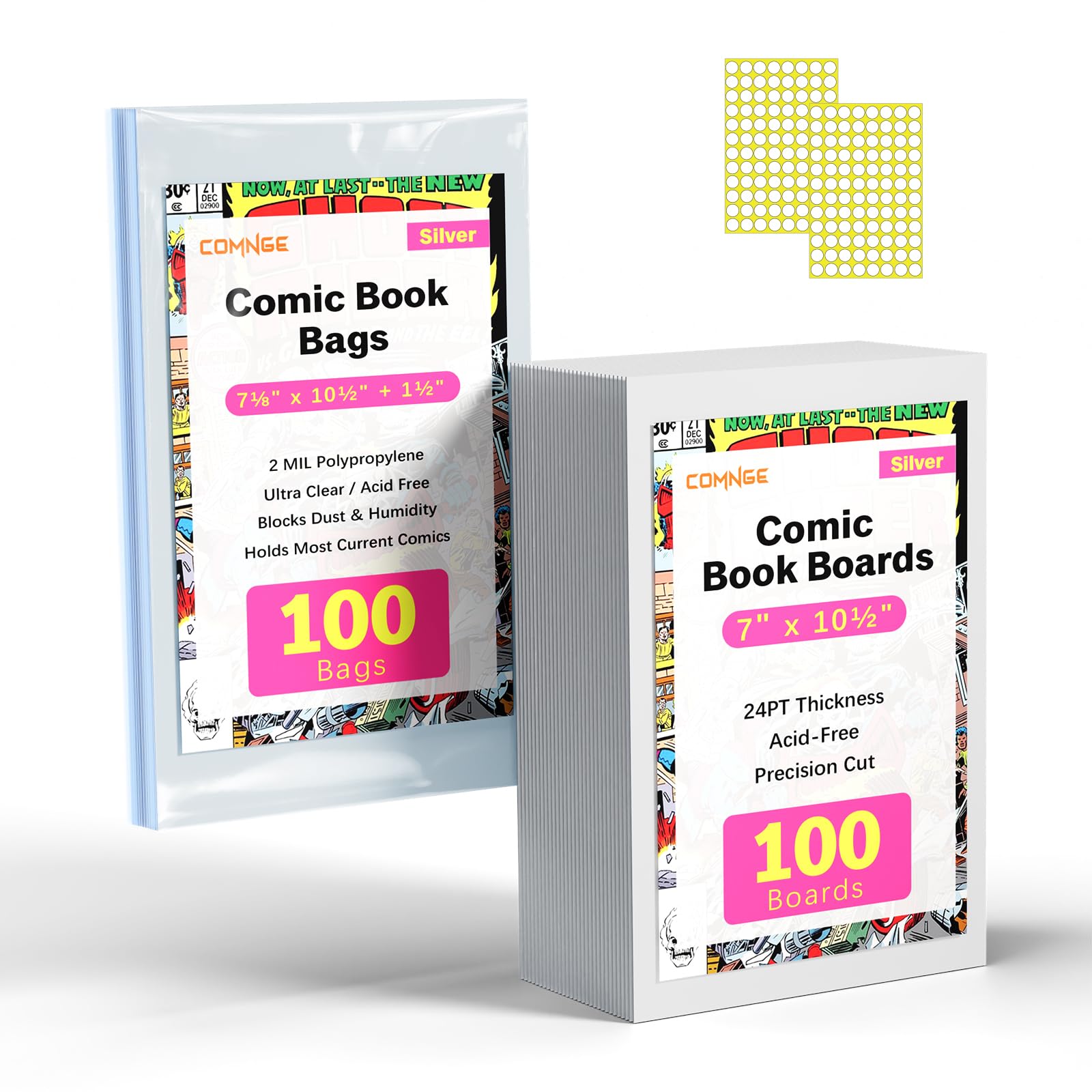 100ct Silver Comic Bags and Boards - Reusable Clear Sleeves & 24PT Boards | Prot