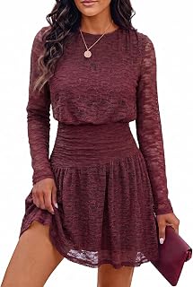 Wenrine Womens Lace Mini Dress Long Sleeve Fall Wedding Guest Dresses