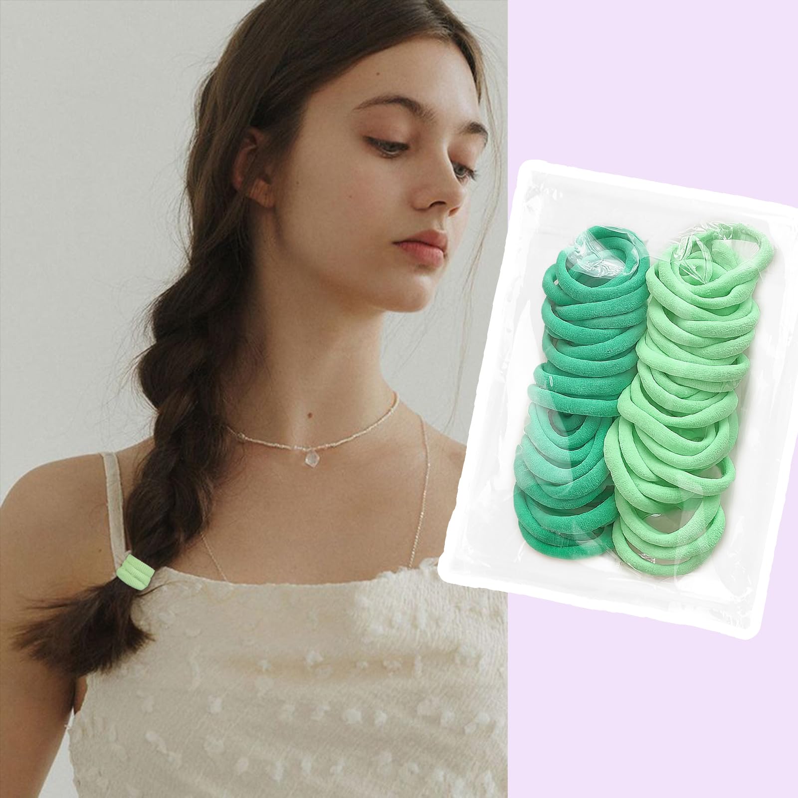 50 Pieces Seamless Hair Bands for Women No Damage Thick Hair Bands Soft Rubber B