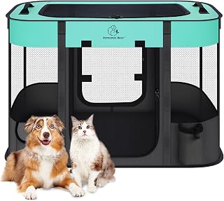 ROMANTIC BEAR Foldable Dog pen,Portable cat pen,Green,S(70 * 55 * 45cm)