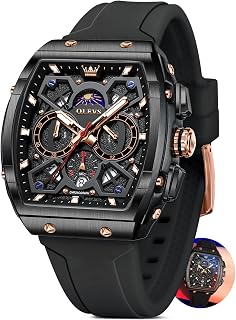 OLEVS Mens Watches Luxury Square Silicone Band Chronograph Waterproof